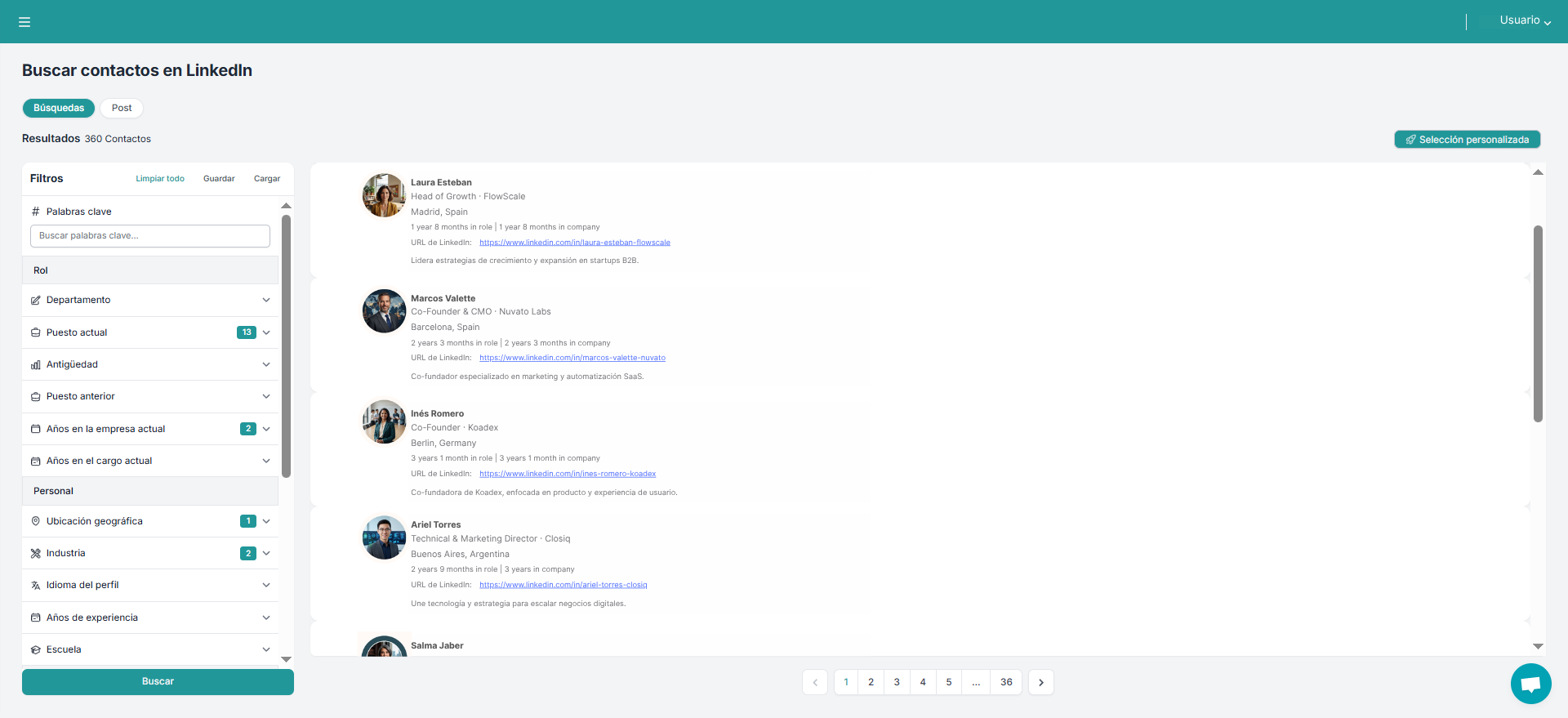 Interfaz de Synapsale con panel de control